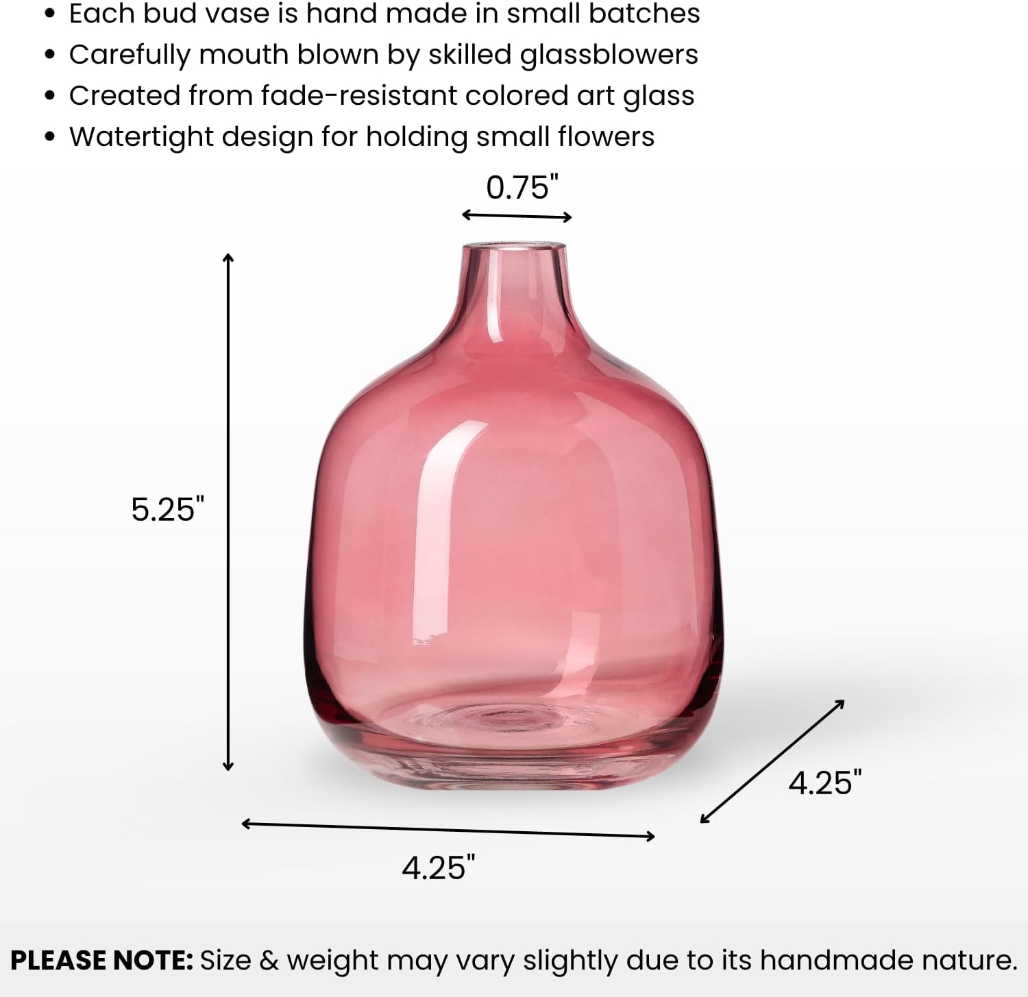Torre & Tagus Belle Mouth Blown Art Glass Vase for Flowers - 5" Tall Clear Light Pink Colorful Vase, Handmade Small Pink Vase for Home Decor, Pink Bud Vase as Decorative Shelf Decor or Wedding