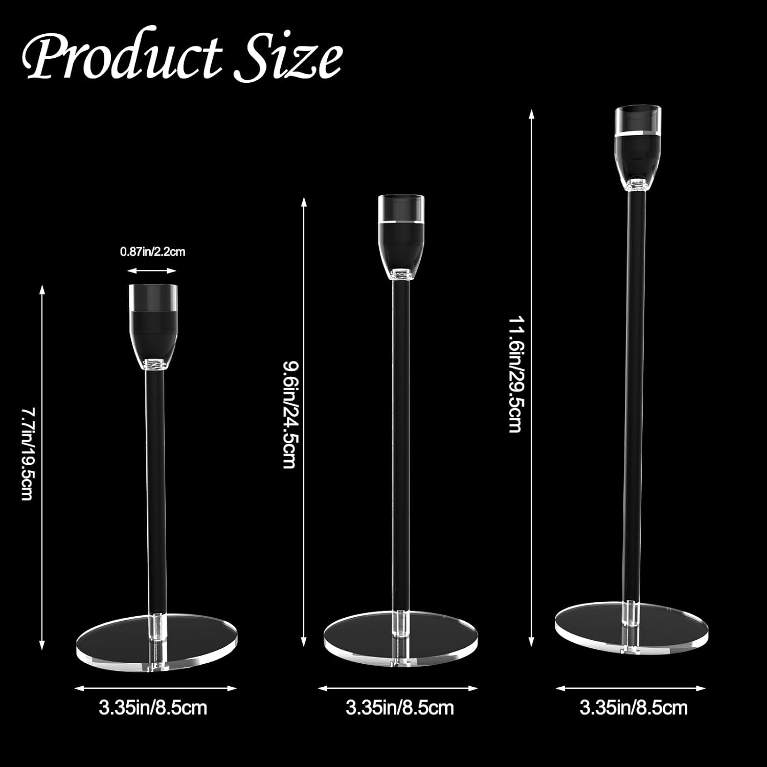 2 Sets Candlestick Holders 3 Piece Set Taper Candle Holder with Different Heights Ideal for Table Decor Party Home Decoration Fits 0.87" LED Stick Candles 6 Candlestick