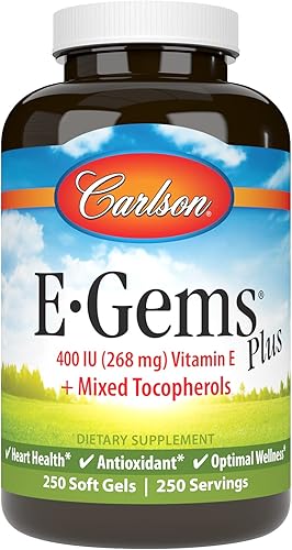 Carlson - E-Gems Plus, Vitamina E natural de 400 UI, apoya un corazón sano, 250 geles blandos