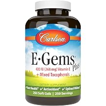 Carlson E-Gems Plus, 400 IU 268 mg, Optimal Wellness, 250 Soft Gels