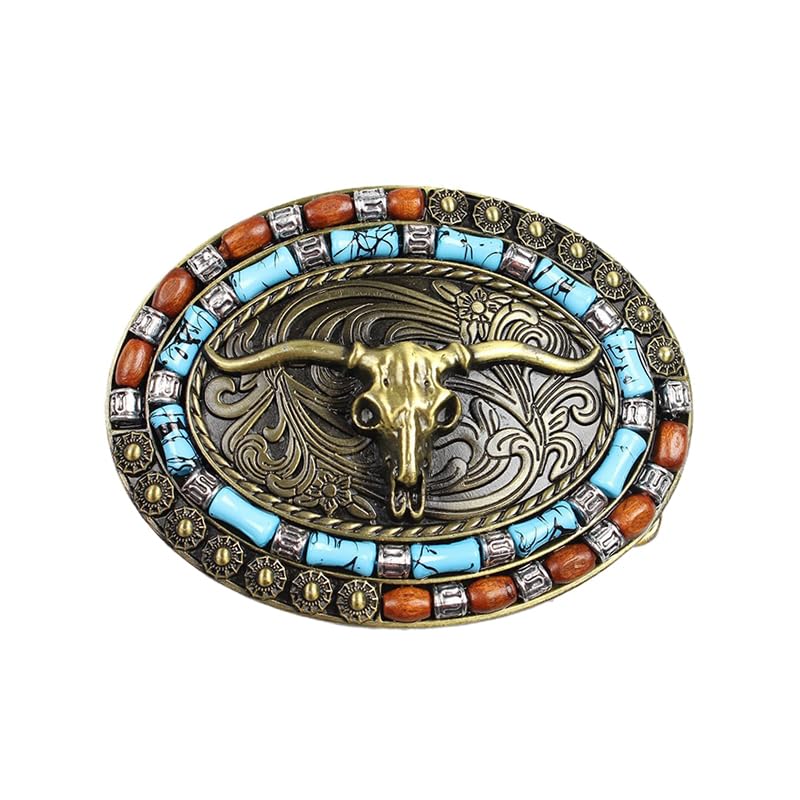 LifgWas Boucle de Ceinture Western Tête de Taureau 99 x 75 mm en Alliage de Zinc, Mécanisme à Rouleau, Style Tribal Unique pour Remplacer et Personnaliser...