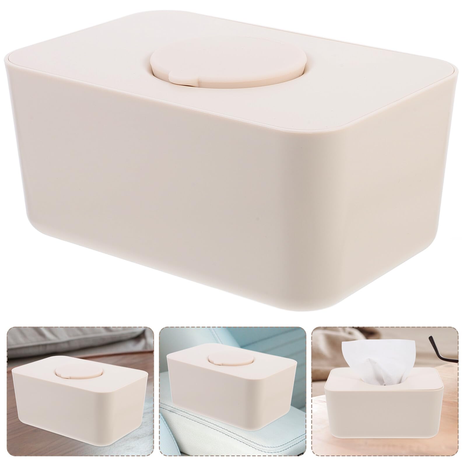 Silikon Feuchttücherbox mit Deckel, Beige, Große Kapazität | Aufbewahrungsbox für Haushalt und Auto, 1 Stück, Praktische Lösung zum Ordnen von Tüchern