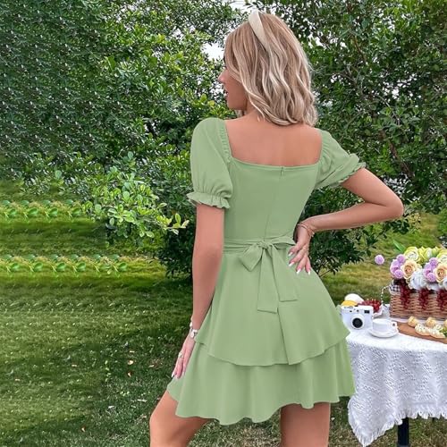 Robe verte avocat décontractée à bretelles et volants