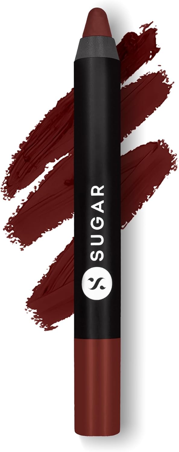 SUGAR Cosmetics Matte Ash Hell Crayon Lipstick 13 Murphy Brown (Chocolate Burgundy) with Free Sharpner, 2.8g