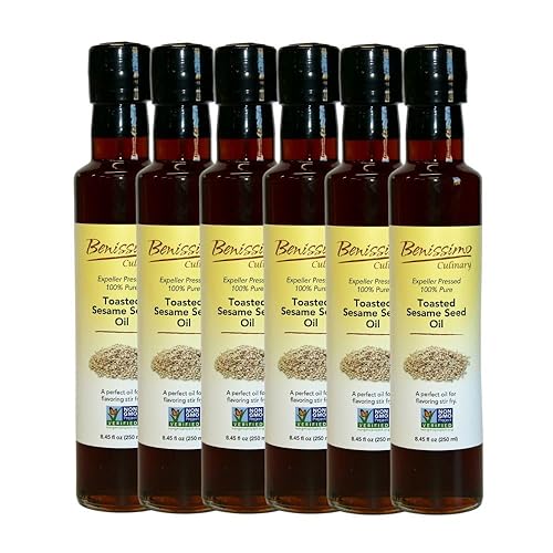 Benissimo Aceite de semilla de sésamo tostado, 8.45 onzas líquidas, 6 por caja.