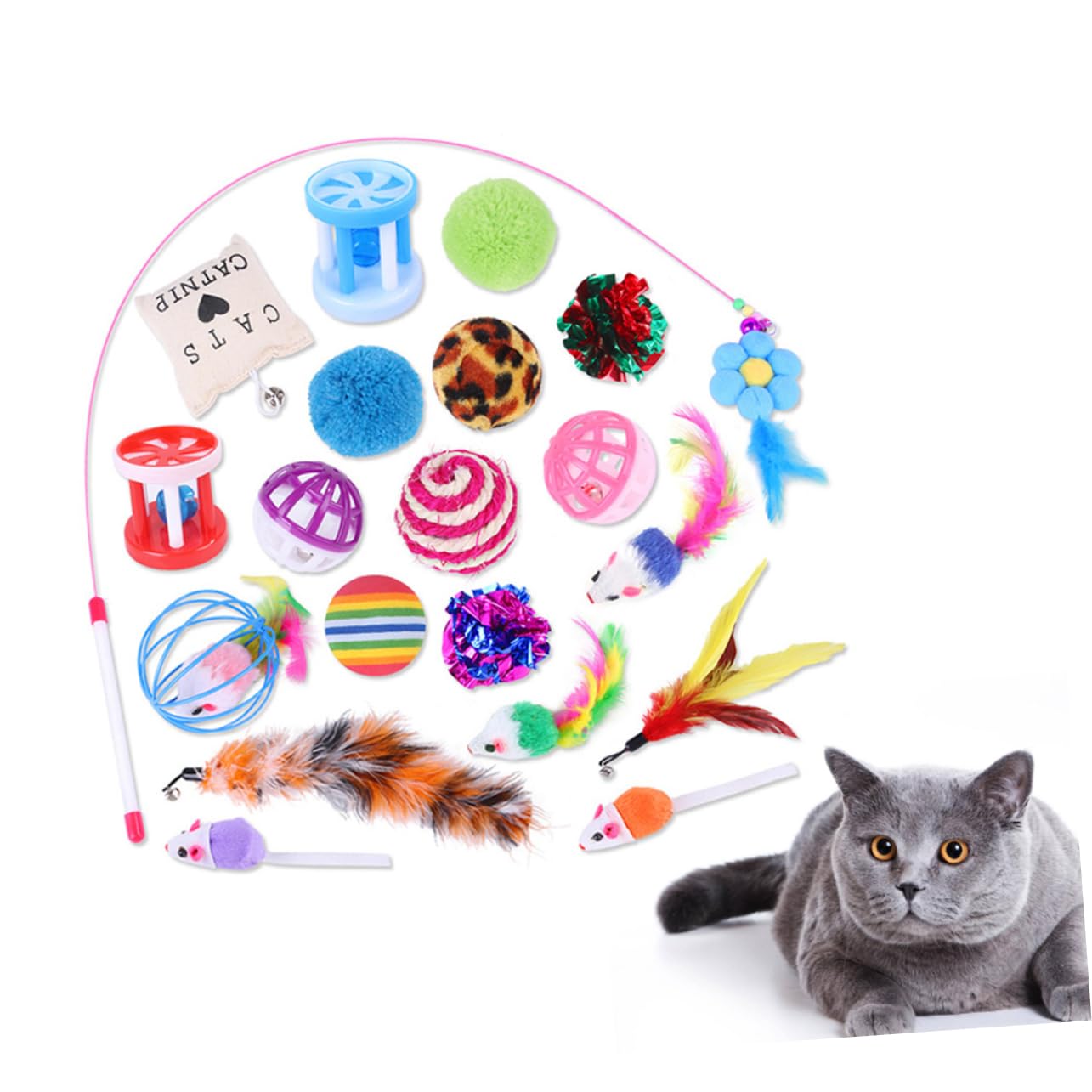 Beavorty 60-teiliges Katzenspielzeug-Set Interaktives Katzenspielzeug-Set Intelligentes Interaktives Spielzeugzubehör Zum Spielen Und Trainieren