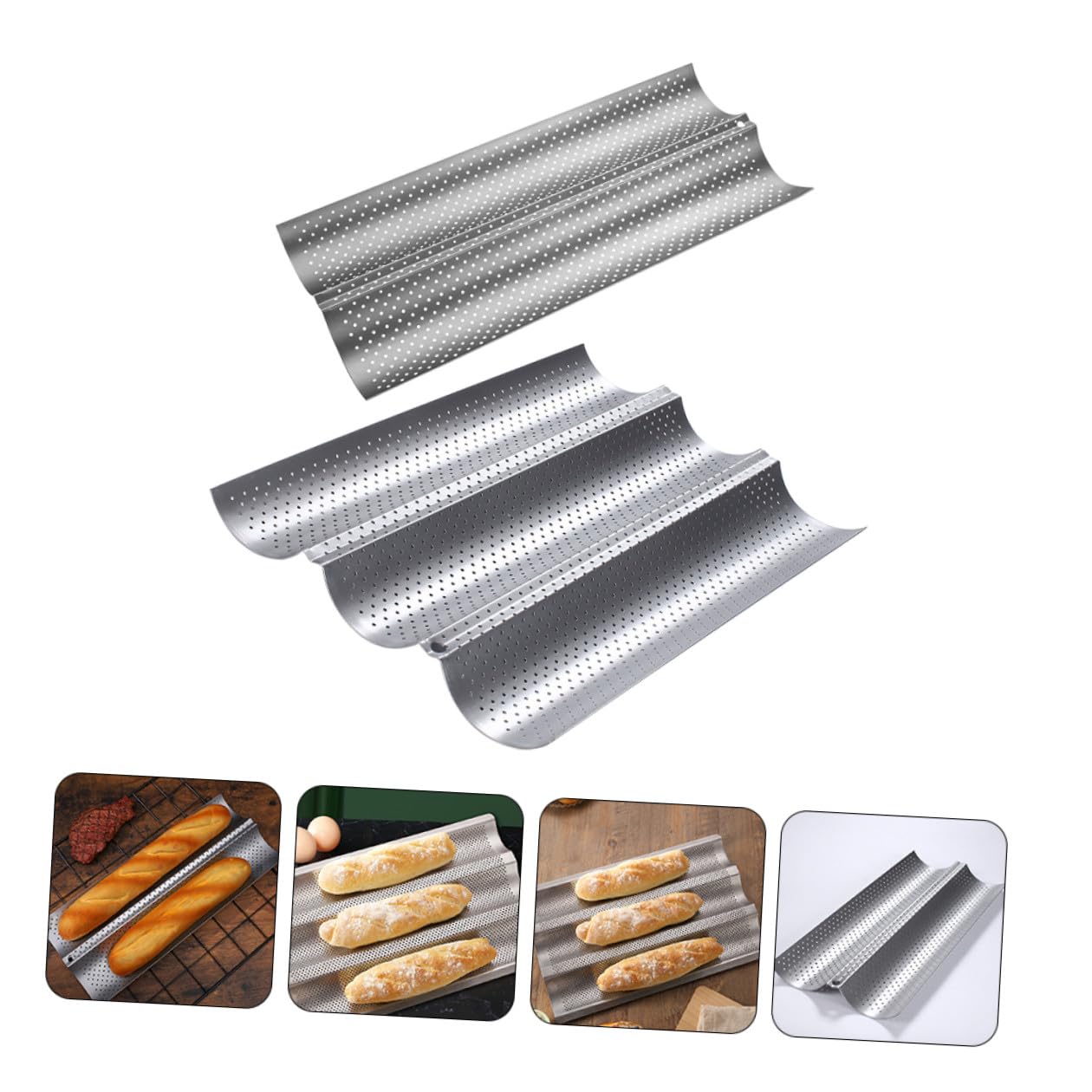 Hohopeti Molde para Hornear Baguette 2piezas de Acero Inoxidable Plata Antiadherente Fácil de Almacenar Multiusos para Panadería y Tienda de Postres