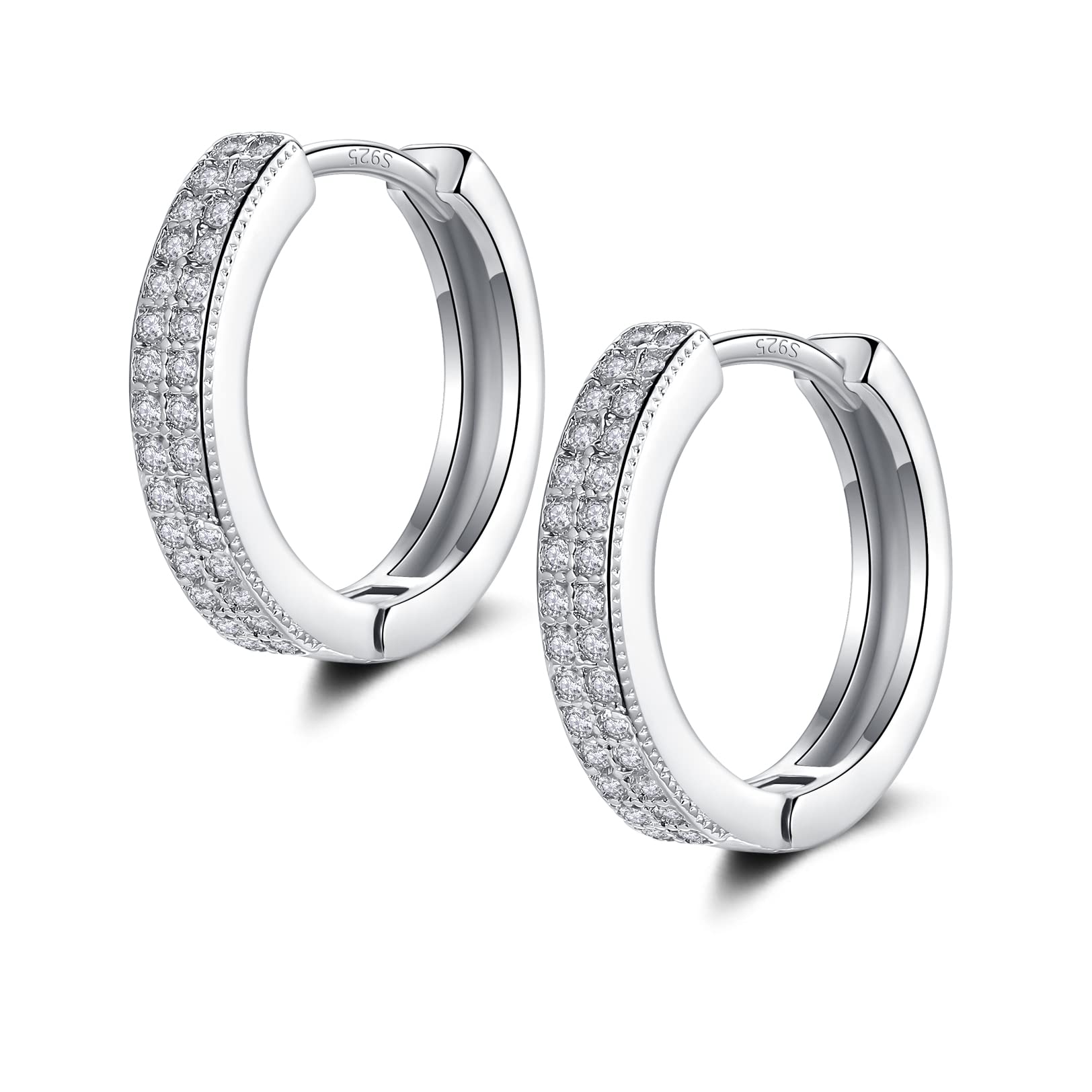 LYTOPTOPSmall Silver Hoop Earrings for Women Men | Sterling Silver Earring Post Double-row Cz Cubic Zirconia Pave Hinged Huggie Hoops Cartilage Helix Earrings, Piercings Jewelry (8/10/12mm)