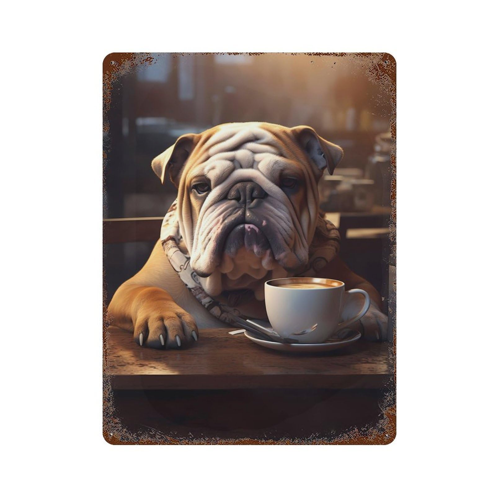Garage Style Bulldog Coffee Cute Dog Rustic Tin Plaque 15.7"x11.8", Classic Wall Plaque for Bar And Workshop