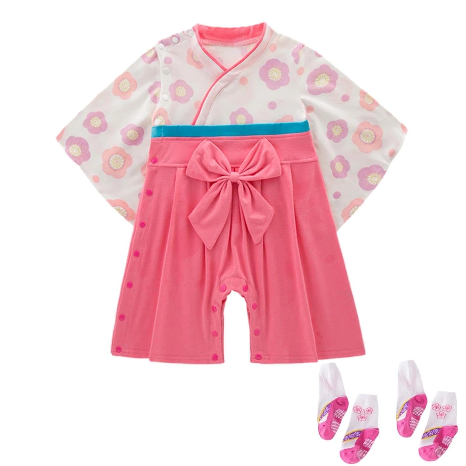 Barboteuse Bimono Pour Bébé Onesie Anime Toddler Kimono en Coton Pour Enfants Combinaison Cosplay Pour Bébés Filles et Garçons,avec 2 Paires de Chaussettes