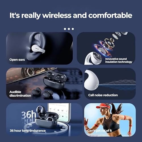 Croso Earbuds, Wireless Ear Clip Bone Conduction Headphones, Clip-On Wireless Bone Conduction Headphones Headset Audio Equipment Open Ear Sports Stereo Ear Clip With Mic Earbuds (Black) #TOP2