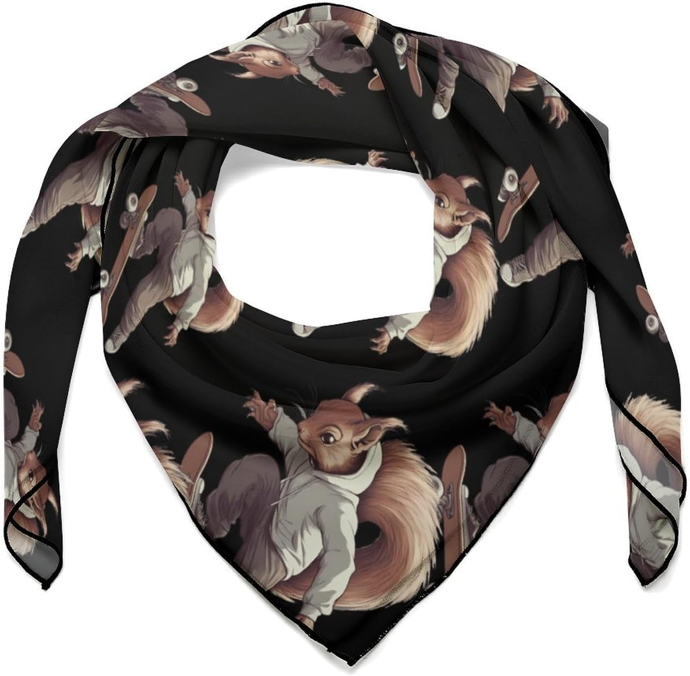 Funny Squirrel Skateboard Skater Bandana Fashion Head Scarf Square Silk Scarf Print Neck Hair Scarfs for Women Men Gifts