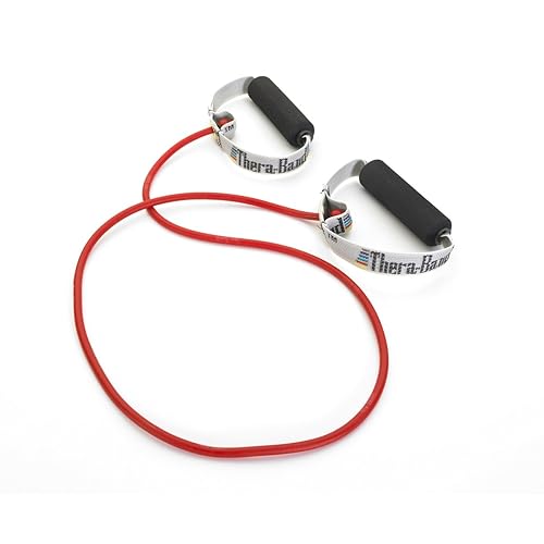 TheraBand tubos de látex resistentes con manijas blandas. Ideales para ejercicio profesional de cuerpo completo, terapia física, pilates para parte