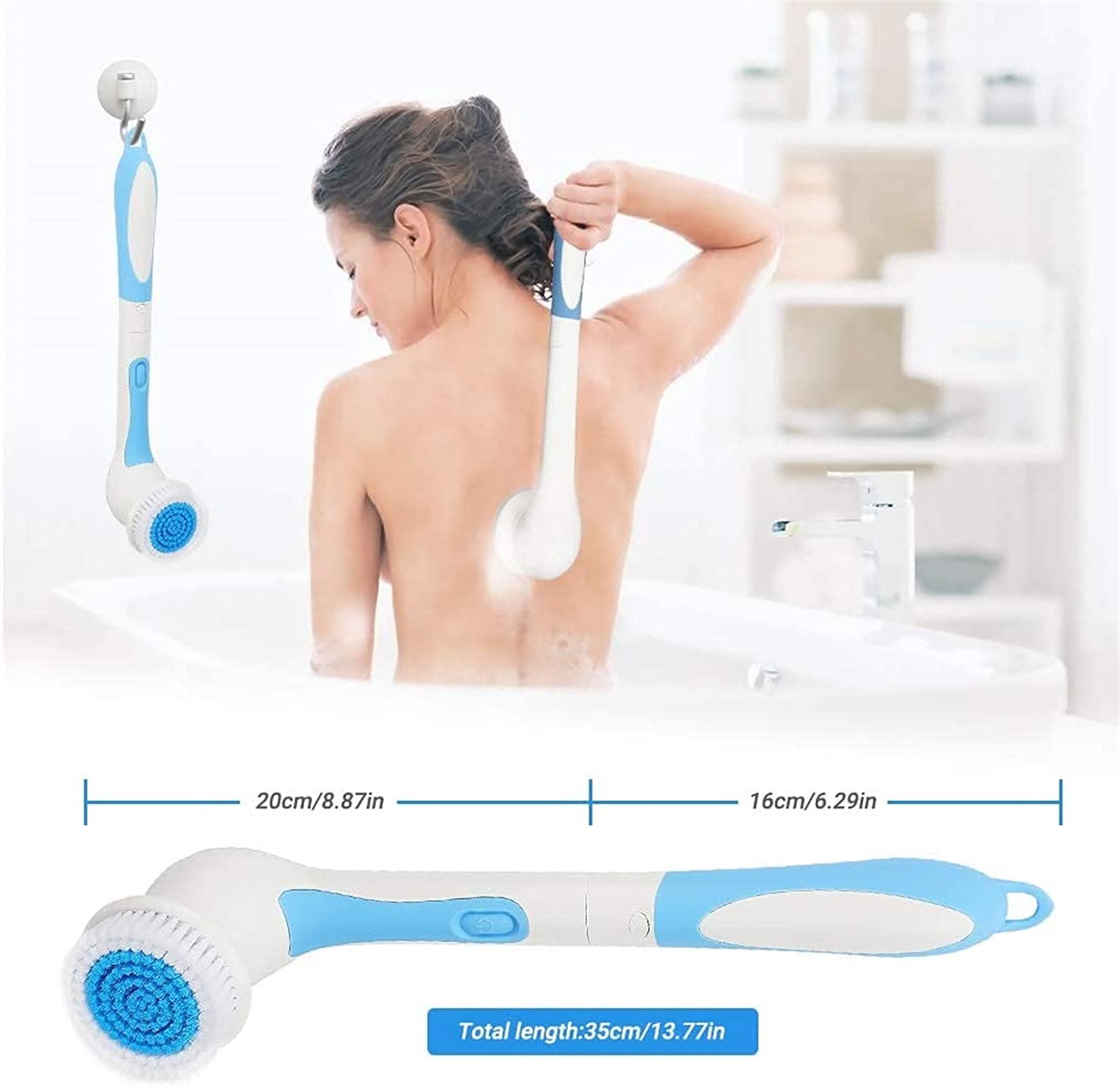 GeRRiT Ensemble de brosses de bain électriques, brosse corporelle en silicone étanche avec 4 têtes de brosse rotatives, brosse de douche for épurateur de bain facial exfoliant SPA, brosse dorsale à lo