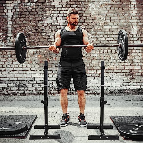 Jupiterforce Adjustable Barbell Free Bench Press Stands Rack/Squat Rack Sturdy Steel Stand Home Gym Portable Dumbbell Racks Stands Adjustable Height 40"-66" 550Lbs Capacity, Black #TOP3