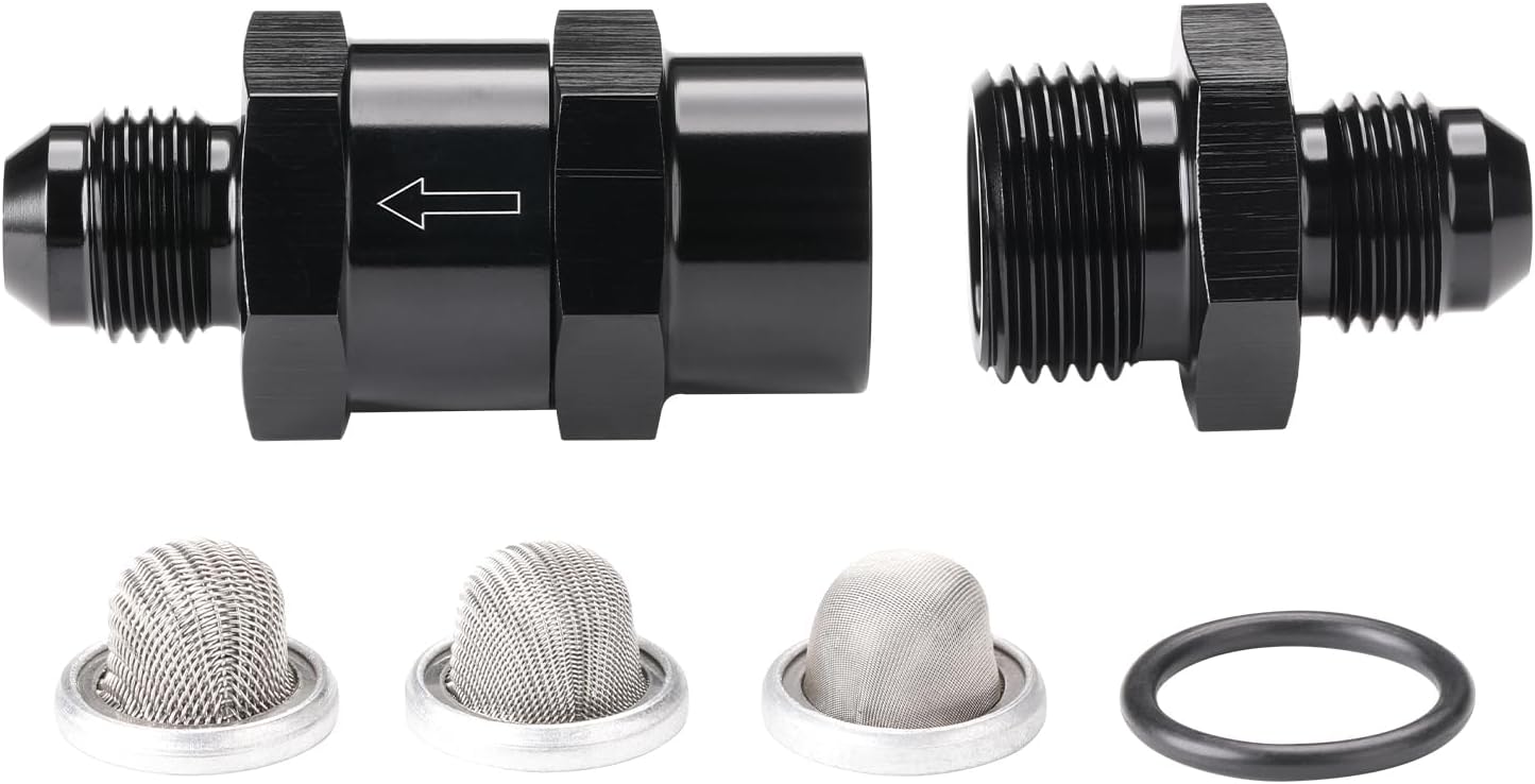 6AN Inline Fuel & Oil Feed Filter Set with 30 80 150 Micron Elements Aluminum Black