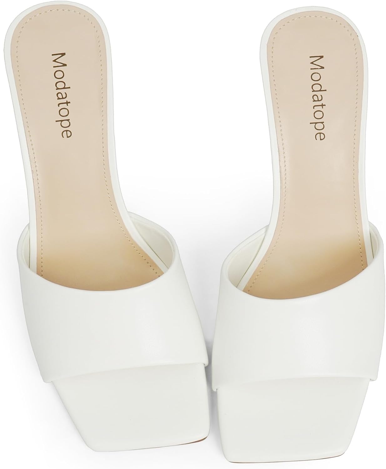 Modatope Womens Heeled Sandals Open Square Toe Heels Chunky Block Heel Slip On Sandals for Women