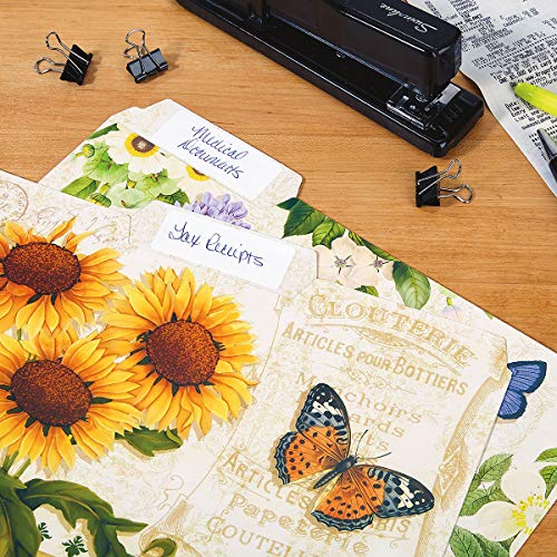 Grande Fleur File Folders - Set Of 24, Staggered Tabs 1/3 Cut, 6 Floral Designs, Letter-Size Colored Folders #TOP5