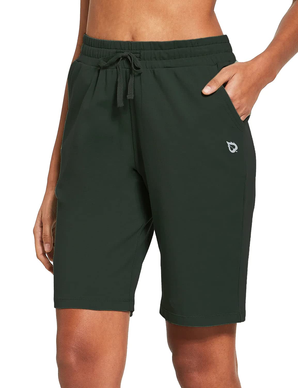 baleaf Women's Cotton Bermuda Long Shorts 10" Knee Length Loose Drawstring Waist Sweat Shorts with Pockets Casual Summer