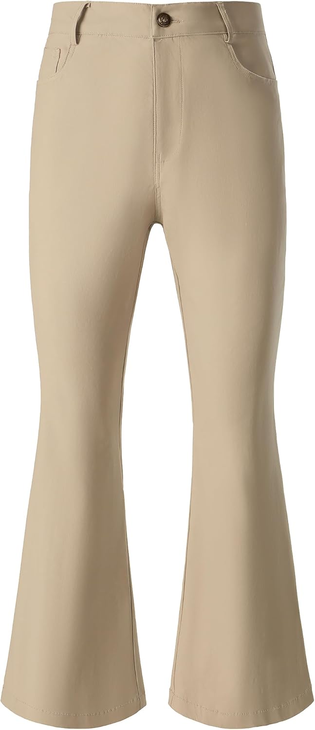 JOGAL Mens Bell Bottom Pants 70s Disco Outfits Slim Fit Retro Flared Trousers