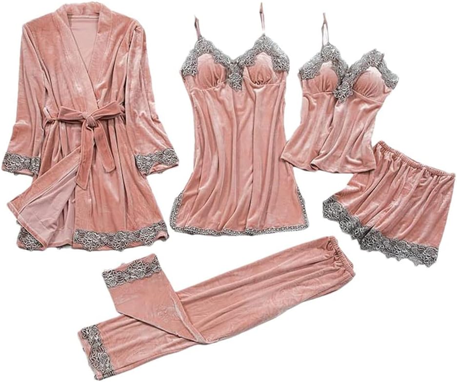 Haitpant Sexy Lace Nightwear Pajamas Suit Intimate Lingerie Women Velour Sleep Set Kimono Robe fleece Soft Homewear Sleepwear