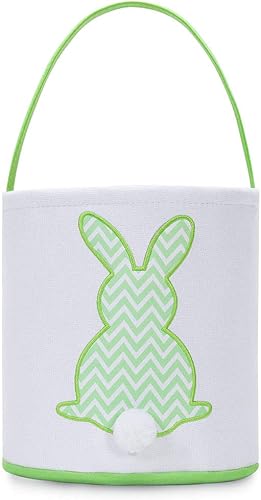 Miniatura 8 de MONOBLANKS - Cesta de lona y algodón para niños, para cazar huevos de Pascua y llevar regalos, con diseño impreso de conejo de Pascua con cola Azul