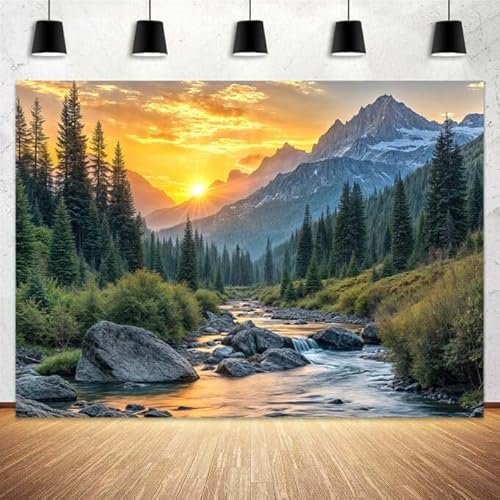 12X10ft Nature Mountain Forest Backdrop, Mountain Lake Backdrop Mountain Nature