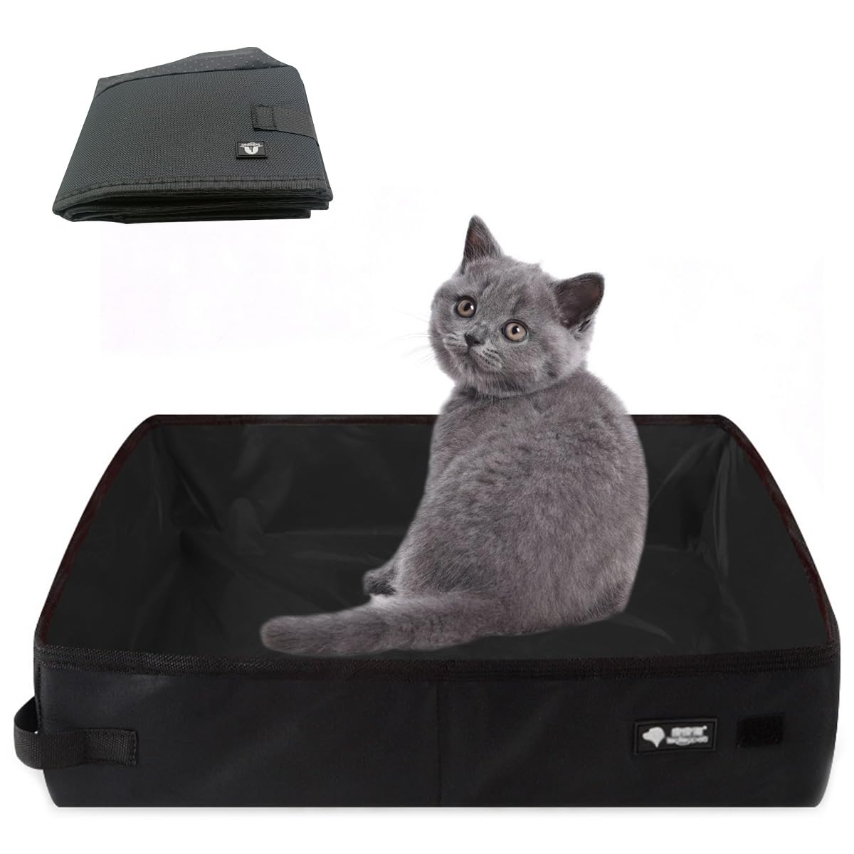 Caja de Arena para Gatos Plegable de Viaje, Arenero Portatil para Gatos, 50*40cm XL, Impermeable Caja de Arena para Mascotas, Limpiar, Ligero, Parapara Viajes al Aire Libre, Camping, Doméstico, Negro