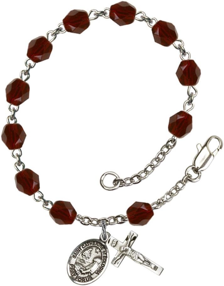 Bonyak Jewelry St. Catherine of Bologna Silver Plate Rosary Bracelet 6mm Fire Polished Beads - Every Birth Month Color