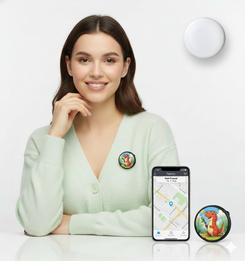 Smart Brooch Tag Pin – Lovely Waterproof Clip-On Mini Item Locator (Compatible with Apple Find My, iOS Only), Invisible Tag for Clothing, Bags & Accessories (White)