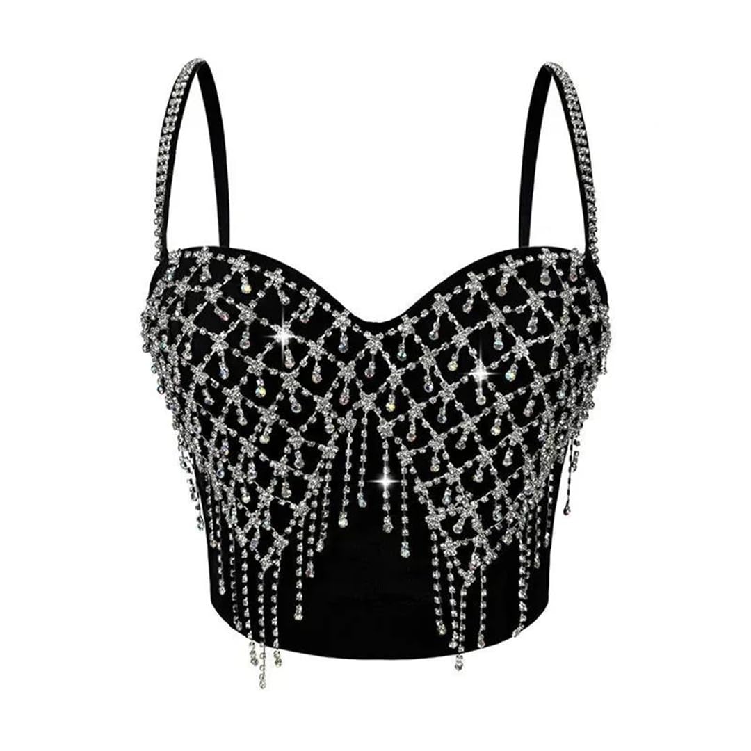 Yeuyyben Canotta da donna con nappe a diamante, senza maniche, con cinturino a catena, vestibilità aderente, estiva, alla moda