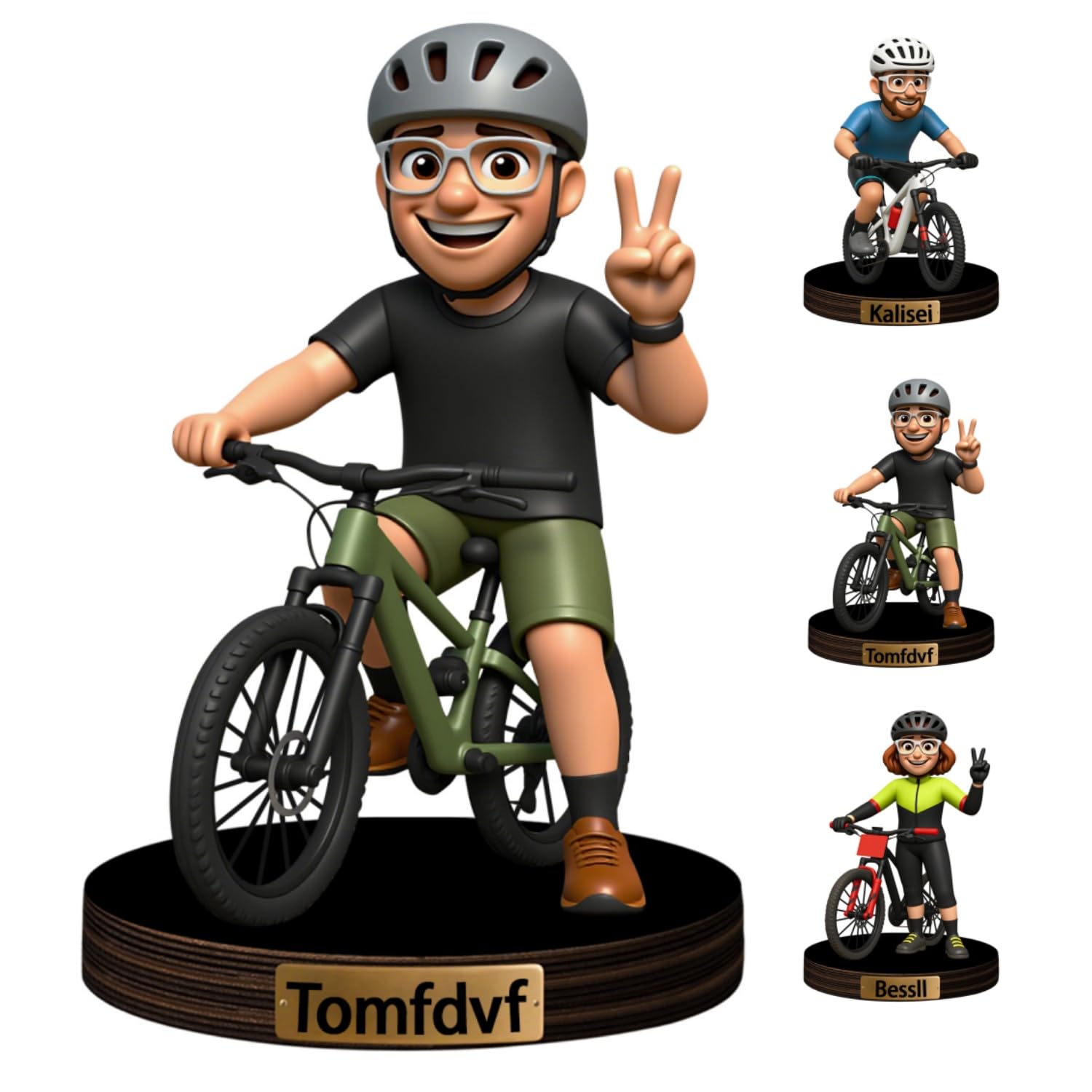 Personalized Bicyclist Photo Cartoon Figurine Plaque Custom Cartoon Sports Figure Bike Rider Portrait Statues Sculptures Ornament for Cyclist Mountain Biking Figurine Ornament for Office Living Room