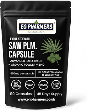 High Strength SaPlm - 3300mg Daily Strength | 25% FA | 101 Herbal Extract + Natural Herb Powder + Zinc | 90 Vegan Capsules | 45-Day Supply | UK Made | No Fillers | EG PHARMERS UK