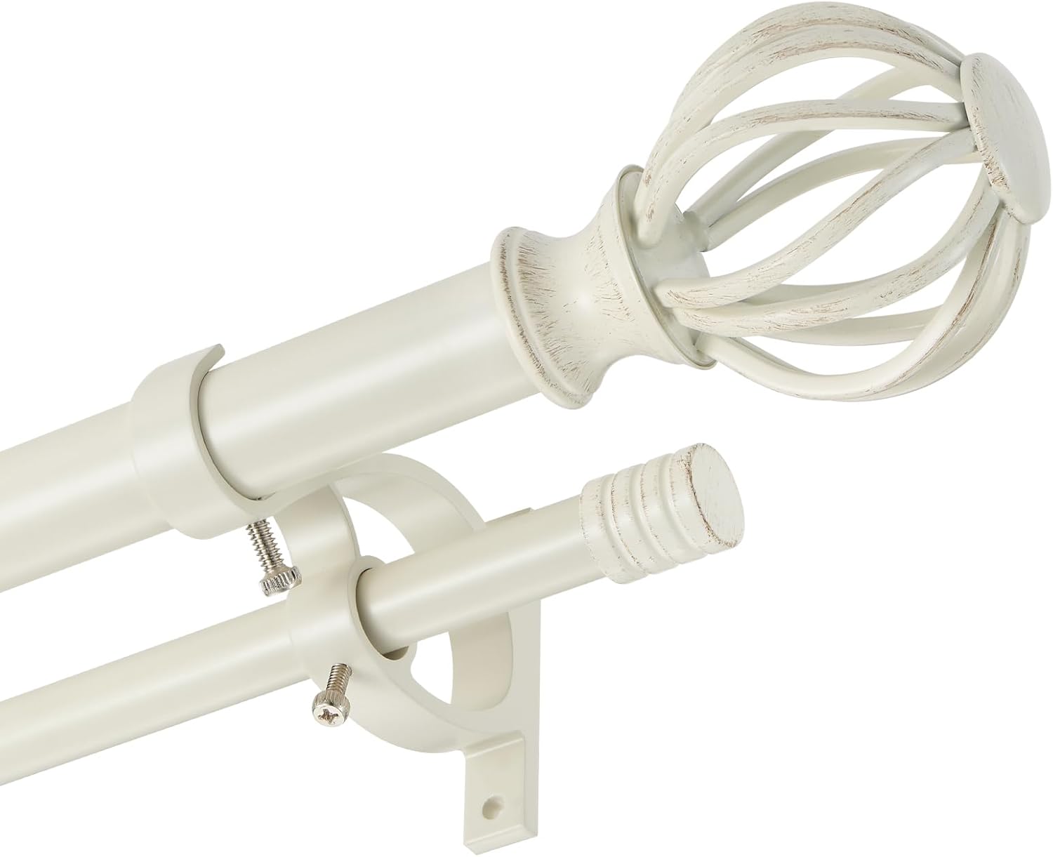 Double Curtain Rods for Window 36-72", Brushed Nickel Double Curtain Rods with Round Cage & Barrel Finials, Adjustable Double Rod Curtain Rod, 1-Inch Front and 5/8 Inch Back Double Drapery Rod