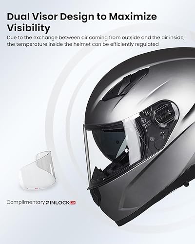 Miniatura 5 de ILM Casco integral para motocicleta y moto de nieve con película antiempañante Pinlock doble visera casco para cuatrimoto Motocross para hombres