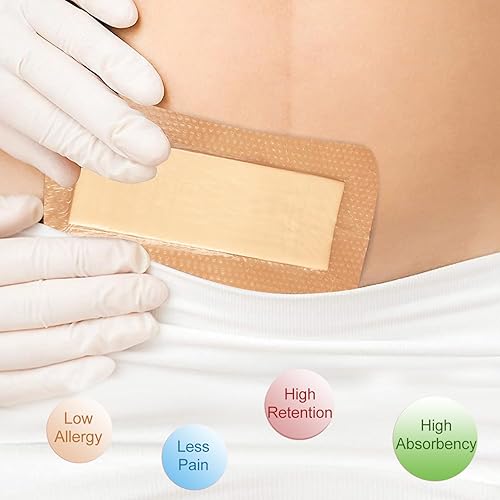 Miniatura 3 de NeuHeils Apósito de silicona súper absorbente para heridas, 4 x 8 pulgadas (paquete de 10), almohadillas absorbentes de 2 x 6 pulgadas Postcirugía,