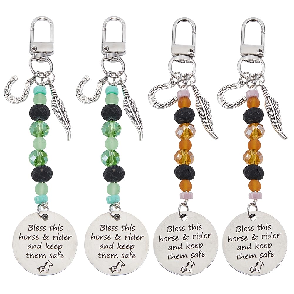 DELORIGIN 4 PCS Saddle Charms, "Bless This Horse and Rider Keep Safe" Saddle Protection Charm Bridle Clip Western Horse Hanging Charms for Horses Rider Riding Enthusiast Gifts Protect this Rider