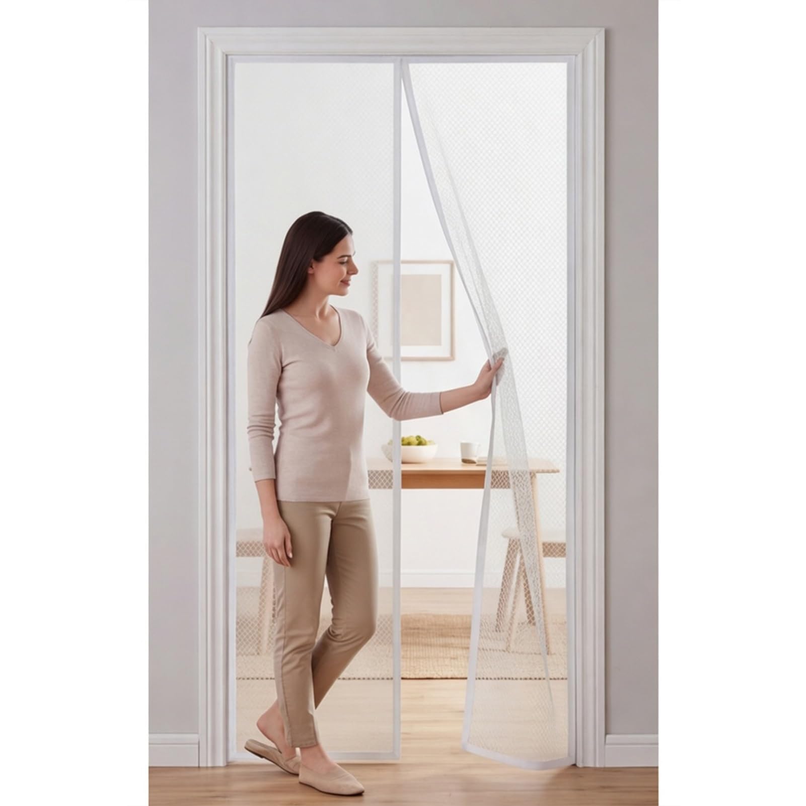 Magnetyczna moskitiera 187 x 178 cm z silnymi magnesami i pełną ramką na rzepy Magnetic Fly Insect Door Automatic Fly By Fly Door Automatic Lock do wejścia, balkonu, drzwi okiennych, biała