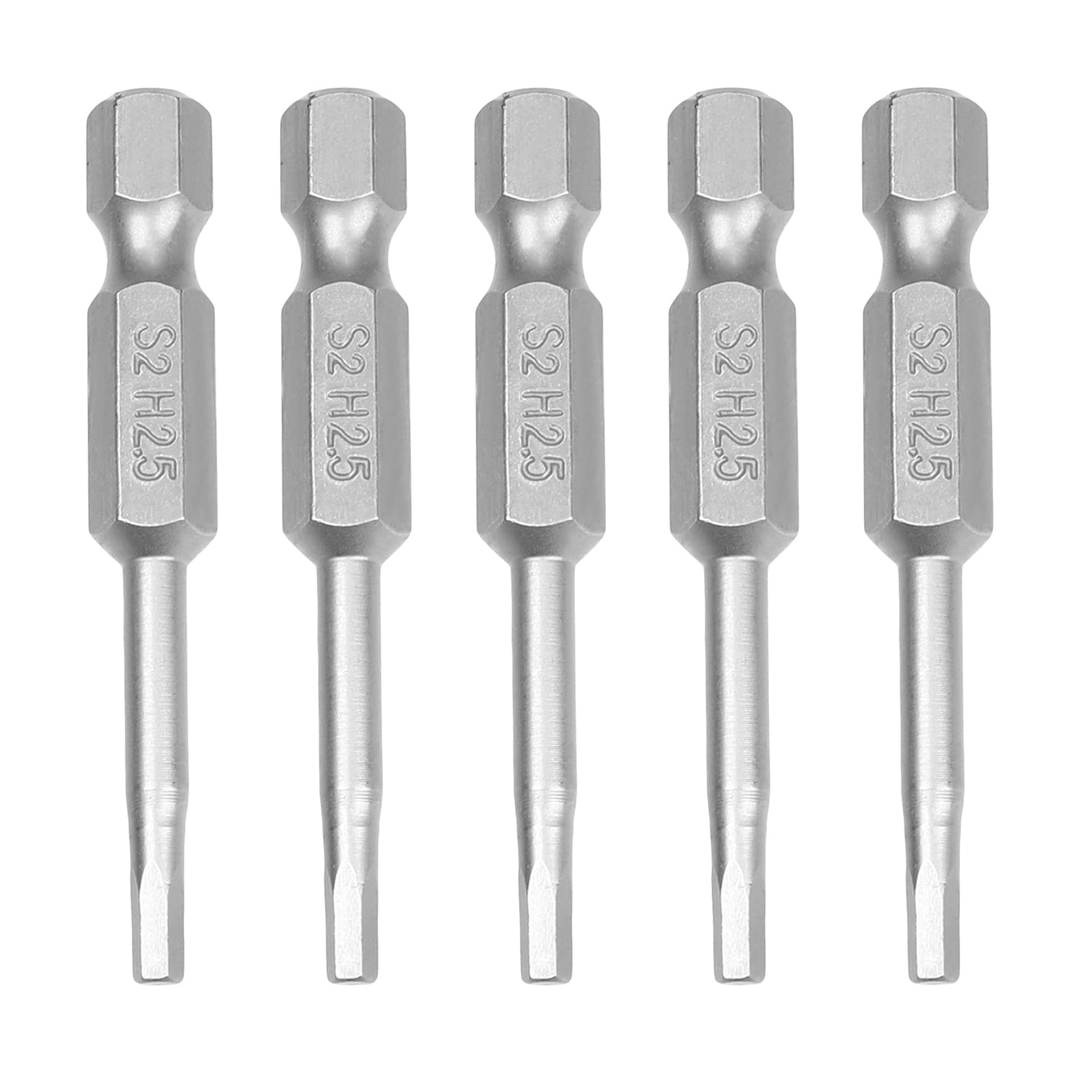 Utoolmart H2.5 Hexagon Head Allen Wrench Screwdriver Bit 1/4 Inch Hex Shank S2 Steel 50mm Length Magnetic Hex Drill Bits for Hand Held Wrench and Electric Drills 10pcs
