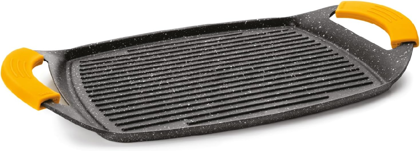IBILI Grill Plate Waved, Cast Aluminium, Black/Yellow, 36 x 22.5 x 3.2 cm