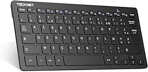 TECKNET Clavier sans Fil Mini 2.4G, Ultra-Mince AZERTY Clavier Batterie Longue Durée avec 12 Raccourcis Multimédias, pour Windows 11 10, PC, Ordinateur Bureau/Portable