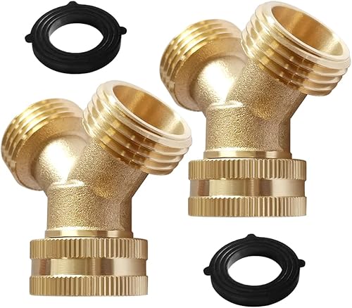 Joywayus 2 unids latón 34 "GHT manguera de jardín divisor cuerpo patio trasero 2 vías en forma de Y conector giratorio roscado adaptador de