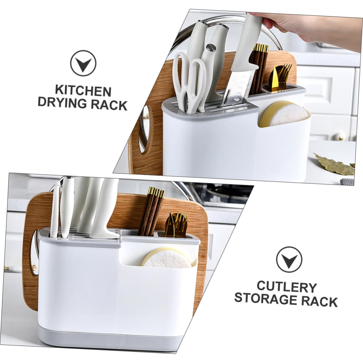 Escurridor de Cubiertos Estante Multifuncional de Cocina Pp Almacenamiento | Diseño Abierto, Capacidad Grande, Limpieza Sencilla, Organización Separada, para Cubiertos y Utensilios