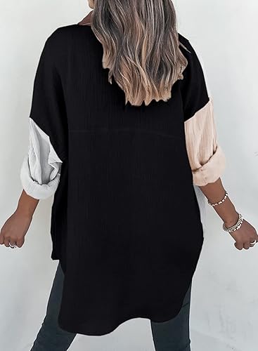 Miniatura 3 de Dokotoo - Camisas abotonadas para mujer, de color sólido, diseño de manga larga, estilo novio, de gran tamaño