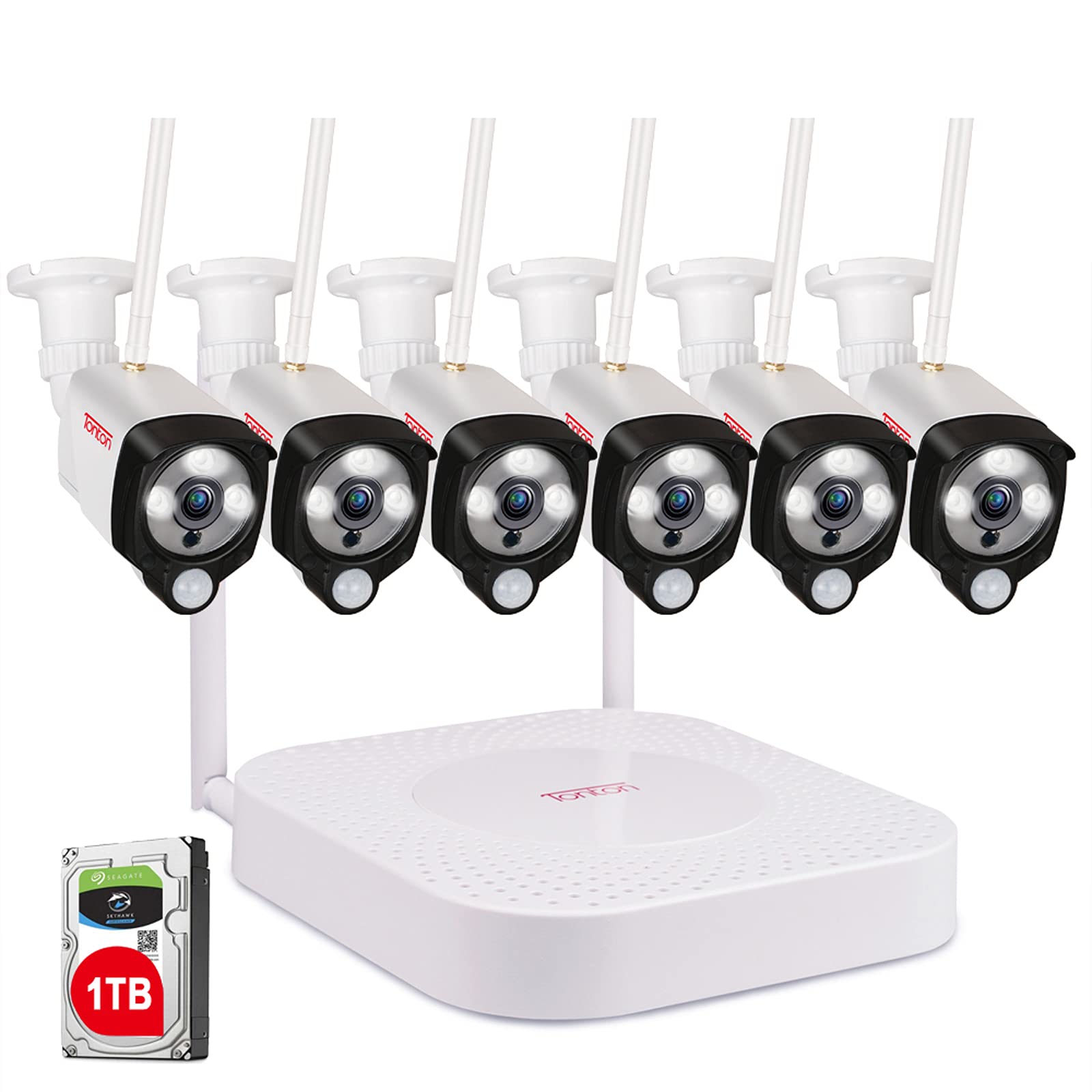 [3MP&2 Way Audio] Tonton HD Security Camera System Wireless,8CH 5MP NVR with 1TB HDD and 6PCS 3MP Outdoor Bullet Cameras w...