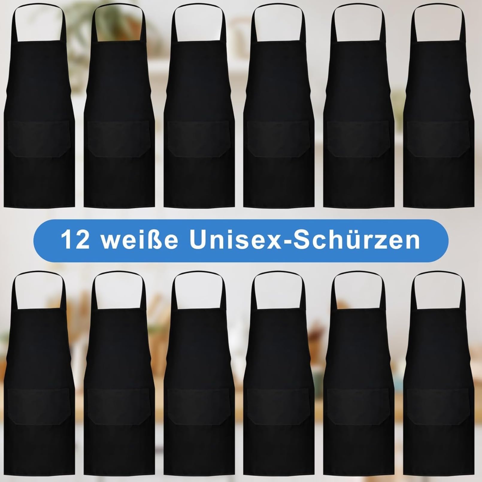 Jeffbaubl Delantal de cocina de 12 piezas, ajustable con 2 bolsillos, delantal de cocina, correa ajustable para el cuello, delantal unisex para cocinar, hornear, restaurante, cafetería