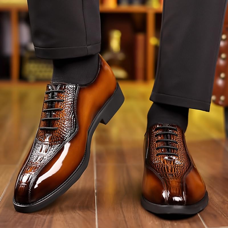 Mens Office Leather Oxford Shoes Lace-up Classic Dress Formal Loafers Breathable Business Tuxedo Shoes4