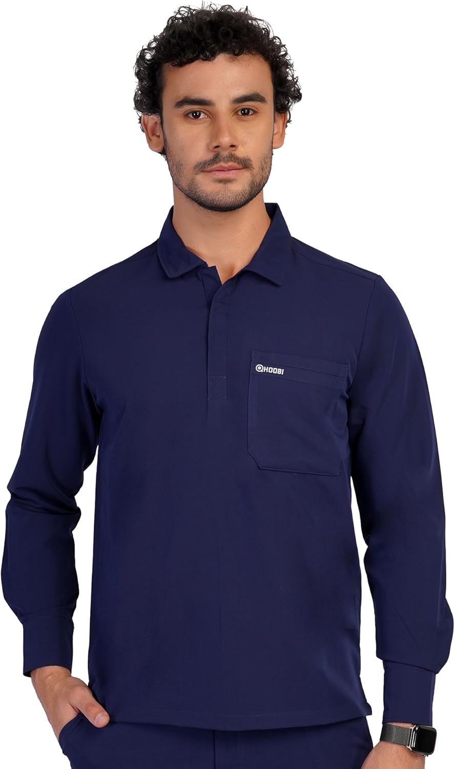 Rhys Scrub Top for Men, Anti-Wrinkle 4-Way Stretch, Moisture-Wicking Long Sleeve, 2 Pockets