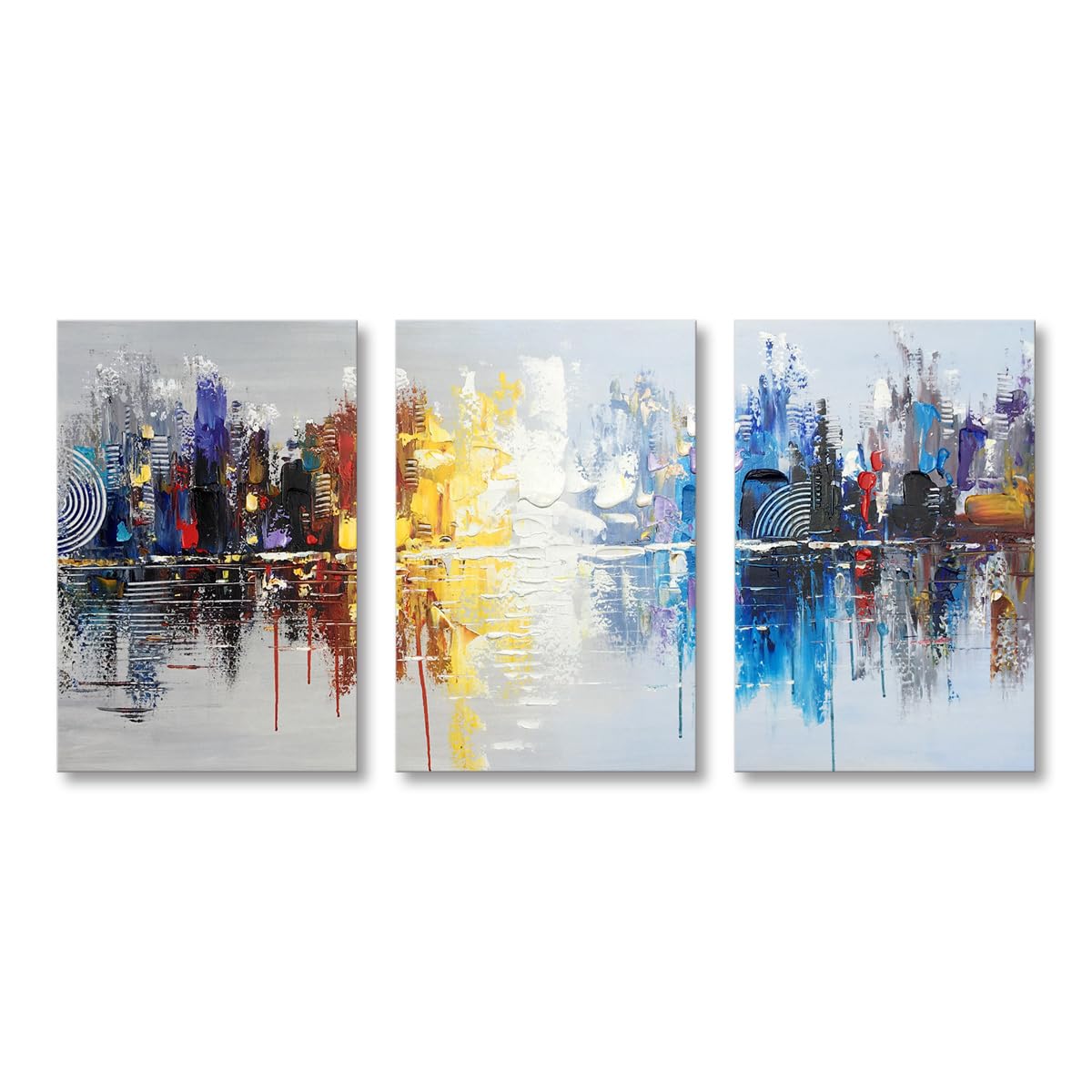 Extra Large Hand Painted Abstract Reflection Cityscape Canvas Wall Art Huge Modern City Oil Painting Contemporary Decor Textured Artwork