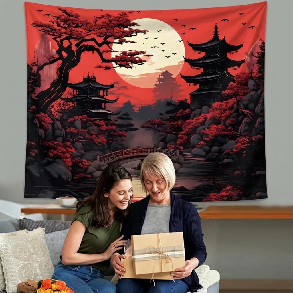 Japanese Wall Art Decor Tapestry for Bedroom, Black and Red Anime Posters image 3